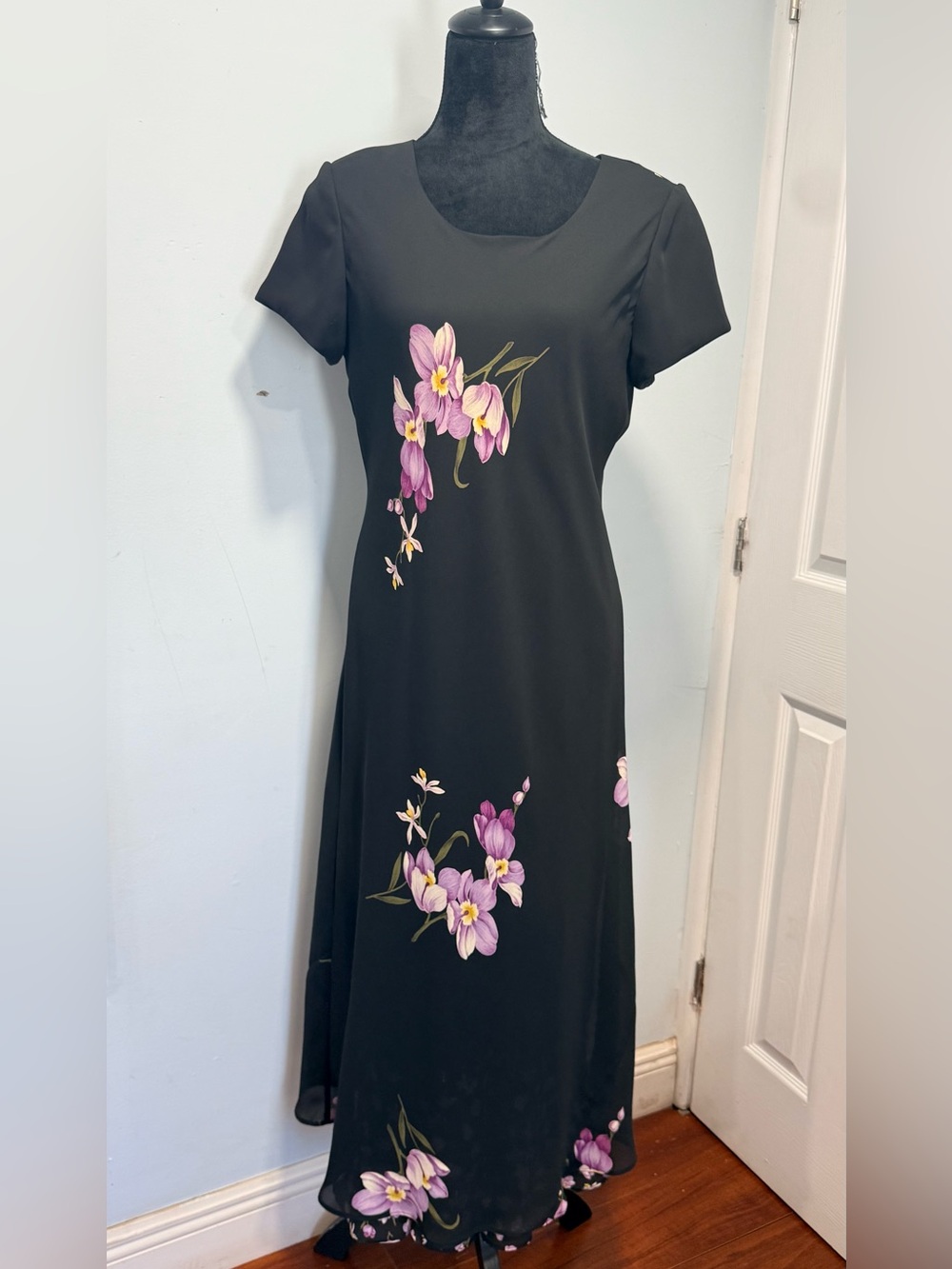 Jessica Howard Black Maxi Dress with Pink Floral Motif